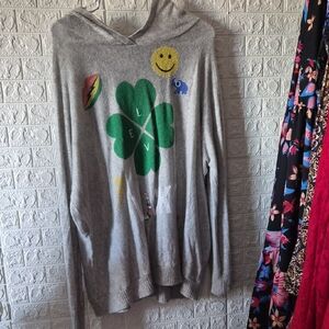 Lauren Moshi Gray Hoodie with Colorful Graphics cashmere